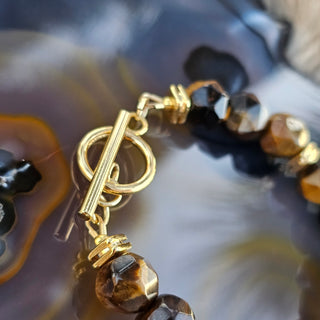 Tiger Eye - Golden - Gold Filled Toggle Clasp with Logo Charm