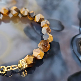 Tigers Eye - Gold - (8mm)Faceted Gold Filled Toggle Clasp with Aqua Chalcedony Briolette Danglel