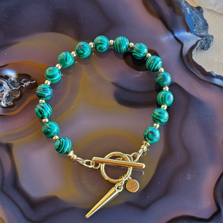 Malachite Bracelet 98mm0 Gold Filled Toggle with Pearl