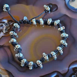 Skull Braided Bracelet - Silver with Black Thread