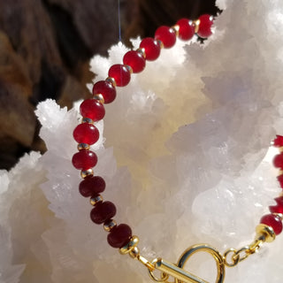 Garnet Gold Filled Toggle Bracelet with Pearl Dangle