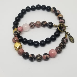 Rhodonite and Black Onyx Logo Bracelet