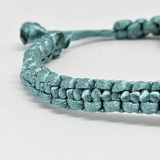 Zen Weave Satin Macrame Boho Braided Bracelet in Teal - Matt Gold Peak Pulse Charm