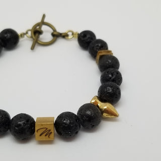 Black Lava (10mm) Spike Antiqued Gold Toggle Bracelet