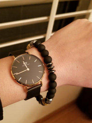 Black Onyx, Map Jasper & Hematite Logo Bracelet