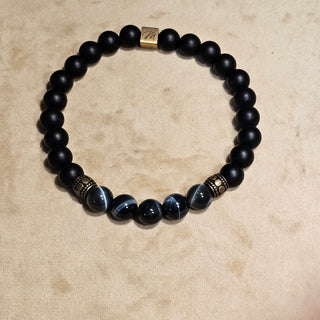 Blue Hawk Eye And Onyx (8mm) Logo Bracelet