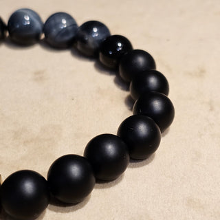 Blue Hawk Eye And Onyx (10mm) Logo Bracelet