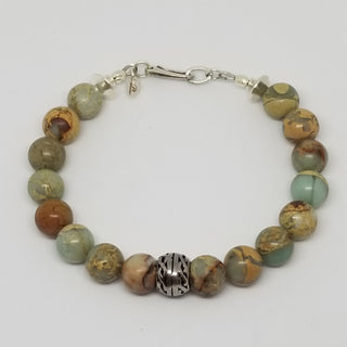 Snake Skin Jasper (10mm) Sterling Silver U Clasp Bracelet