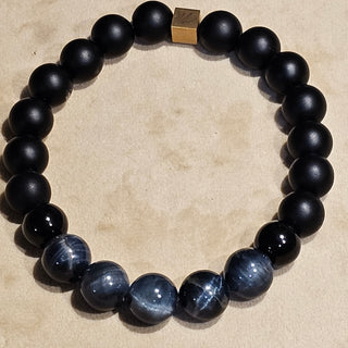 Blue Hawk Eye And Onyx (10mm) Logo Bracelet