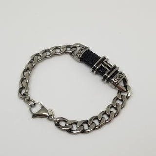 Stainless Steel & Leather 'H' Bracelet