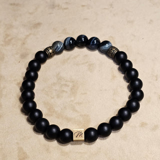 Blue Hawk Eye And Onyx (8mm) Logo Bracelet