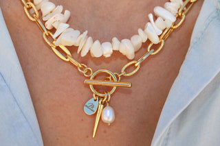 18K Gold Plated Signature Toggle Necklace with Spike & Pearl Dangle