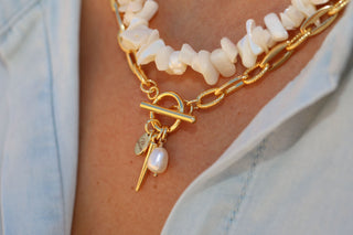 18K Gold Plated Signature Toggle Necklace with Spike & Pearl Dangle