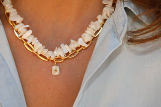 Organic Mother of Pearl and 18K Gold Filled Necklace (Set)