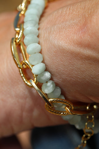 Green Faceted MoonStone Toggle bracelet with Pearl Dangle