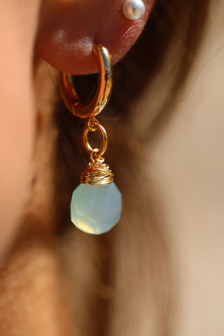 Aqua Chalcedony (Single) Gold Filled Hoop Earrings