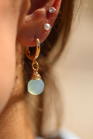 Aqua Chalcedony (Single) Gold Filled Hoop Earrings