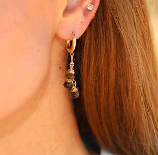 Smoky Quartz (Tripple)  Gold Filled Hoop Earrings