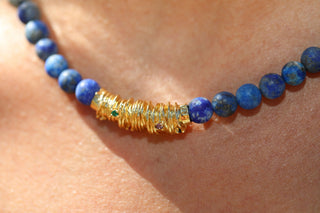 Lapis Lazuli Wire Wrap Cylinder Charm Adjustable Choaker Necklace