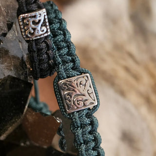 Zen Weave Macrame Boho Braided Bracelet in Forest Green - SS Square Thrive Twine Charm