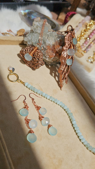 Aqua Chalcedony Copper Tripple Briollettes (10mm) Earrings