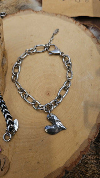 Signature  Stainless Steel Chain Adjustable Bracelet with Heart Charm