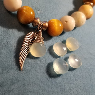 Amazonite & Gold Tiger Eye (12mm) Bracelet with Chalcedony Briolette Dangle
