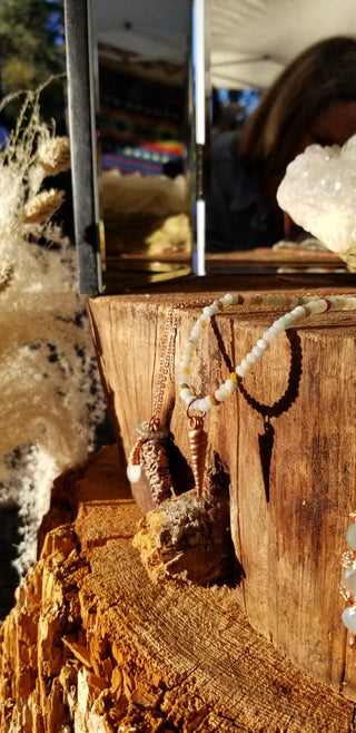 The Ocean - Electroformed Beaded Necklace with Turritella Seashell and Faceted Amazonite(sold) -- [Similar, Made to order]